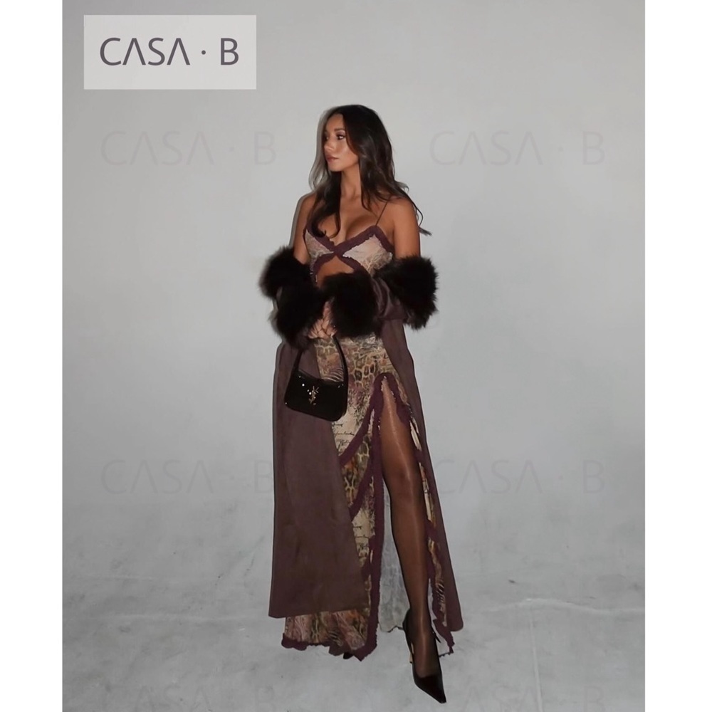 5⭐️CASA B| Seraphina Sheer Cut-Out Frill Leopard Script Print Maxi Dress - Picture 2 of 15